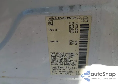 2019 Nissan Leaf Sl Plus из США, поврежденный, VIN 1N4BZ1CP6KC320167